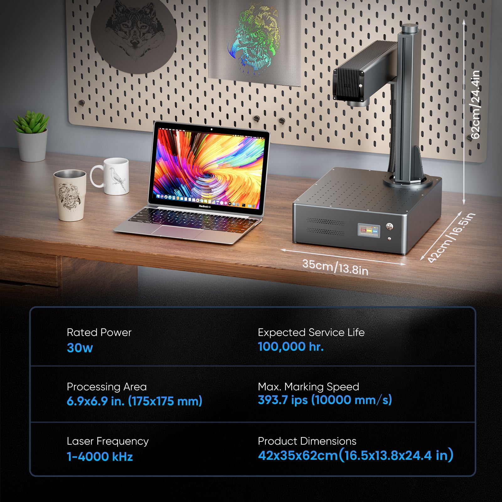 Monport GA 30W Upgraded Integrated MOPA Fiber Laser Engraver & Marking Machine with Auto Focus and Free Lightburn