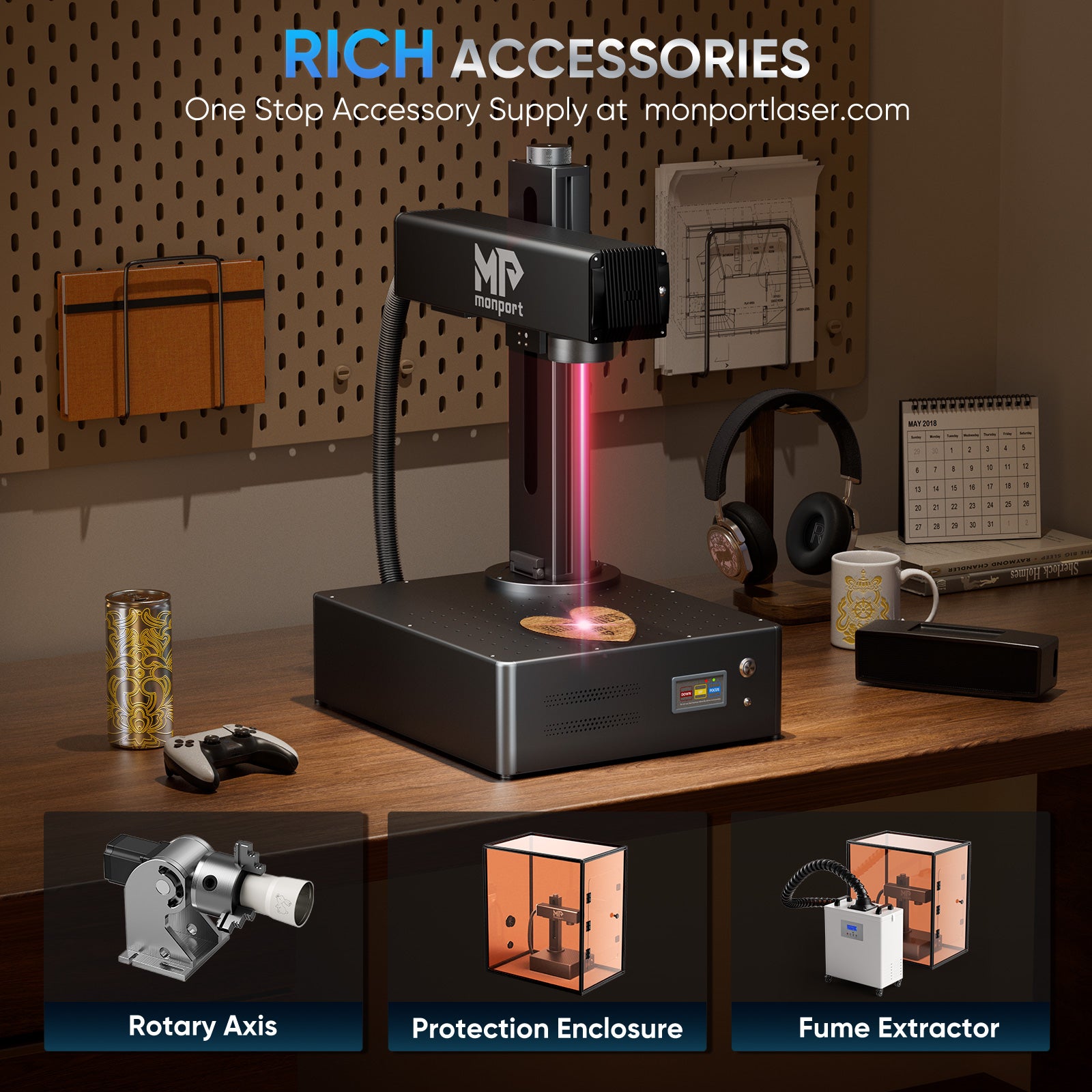 Monport GA 30W Upgraded Integrated MOPA Fiber Laser Engraver & Marking Machine with Auto Focus and Free Lightburn