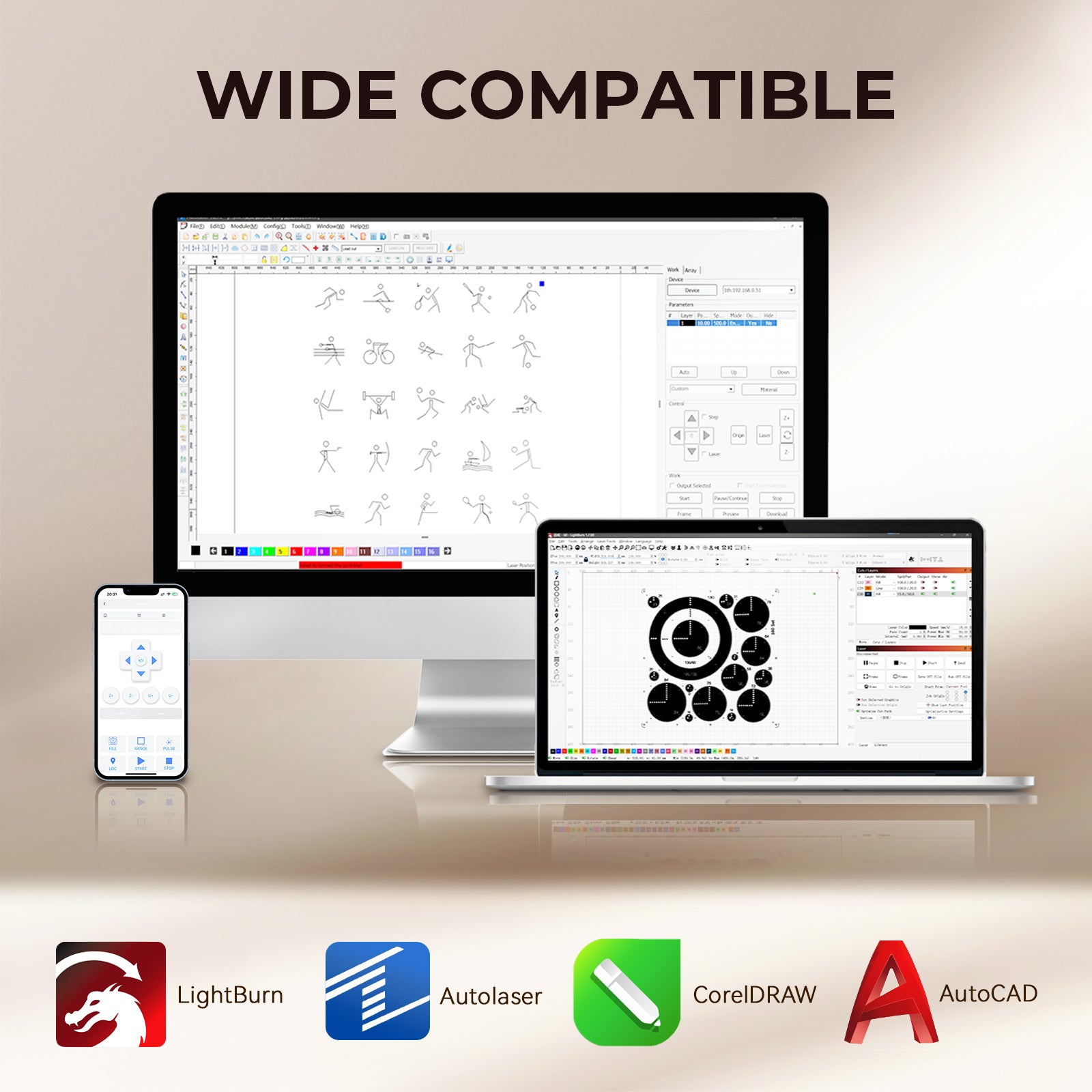 Monport Reno65 Pro 65W Desktop CO2 Laser Engraver & Cutter (24" X 16") with DSP Controller and Semi-Autofocus