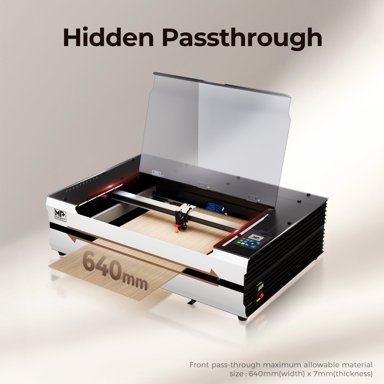 Monport Reno65 Pro 65W Desktop CO2 Laser Engraver & Cutter (24" X 16") with DSP Controller and Semi-Autofocus