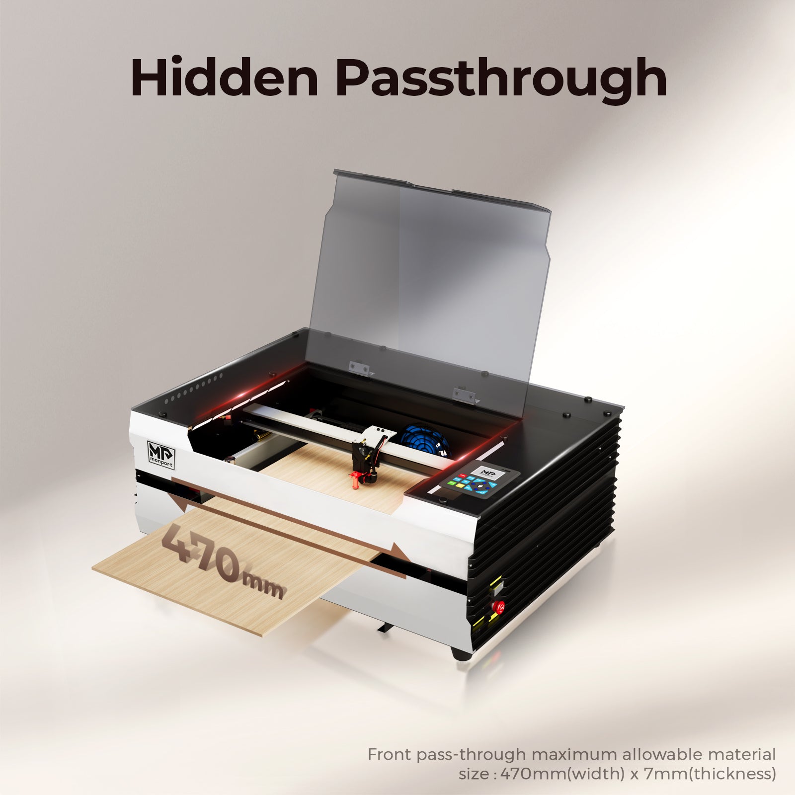 Monport Reno45 Pro 45W Desktop CO2 Laser Engraver & Cutter (16" X 12") with Semi-Autofocus and Free Lightburn