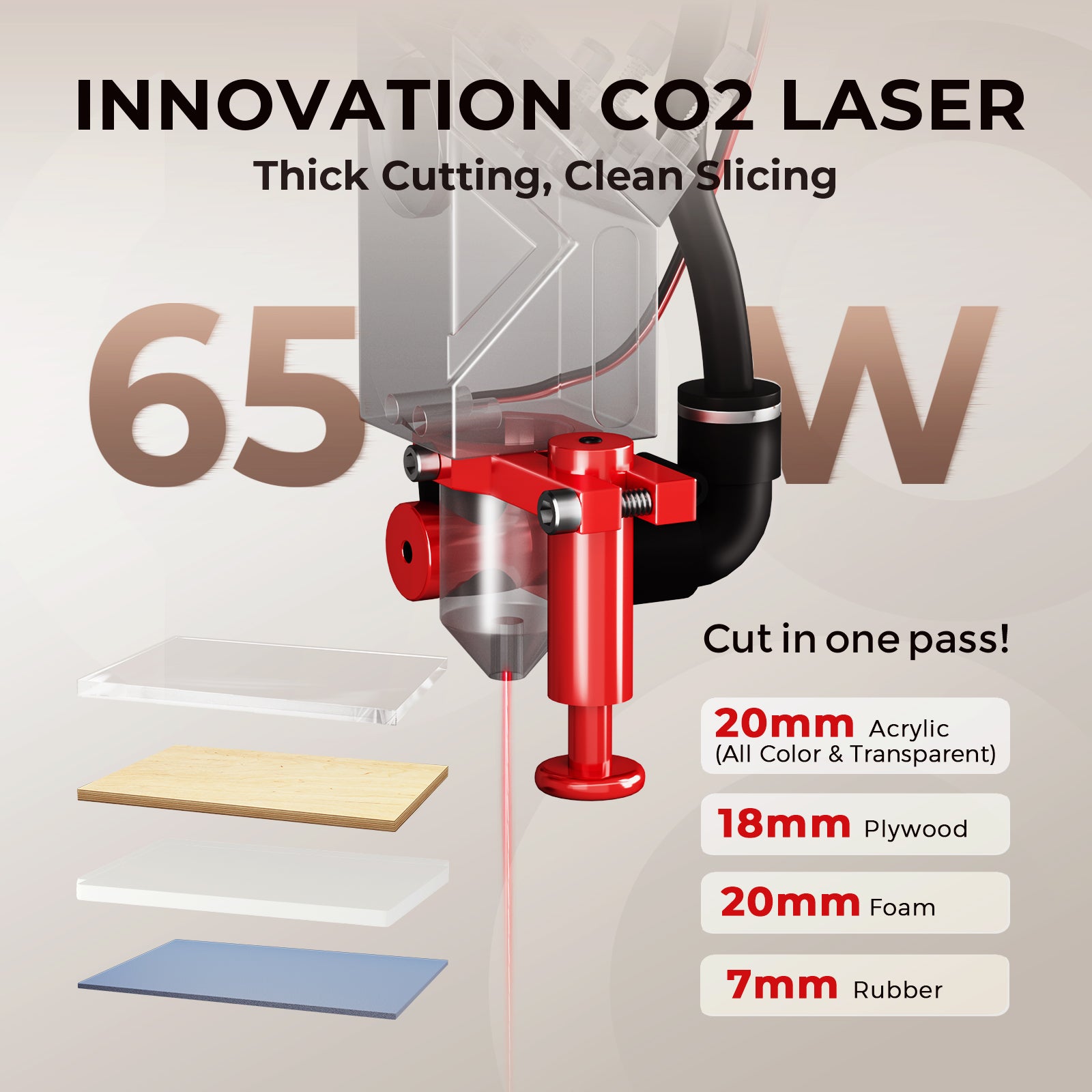 Monport Reno65 Pro 65W Desktop CO2 Laser Engraver & Cutter (24" X 16") with DSP Controller and Semi-Autofocus