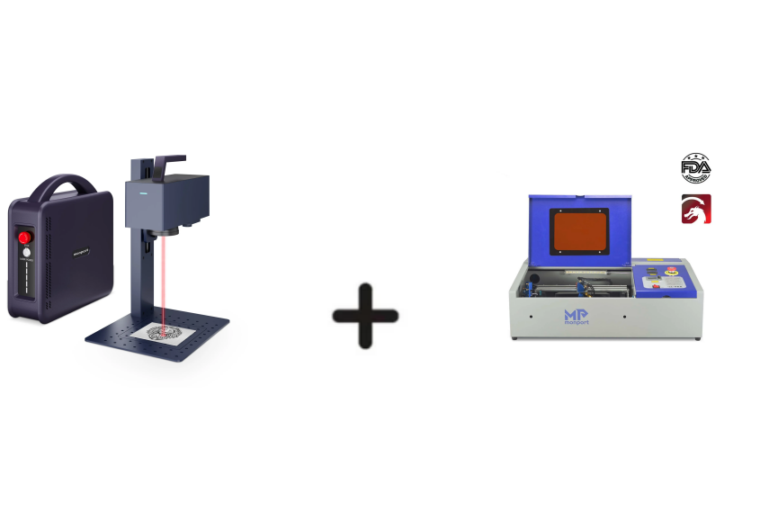 Monport 40W Pro Lightburn-Supported (12" X 8") CO2 Laser Engraver & Cutter with Air Assist and Free Lightburn and Monport 20W Portable Fiber Laser Engraver for Color Metal Marking-JP Bundle