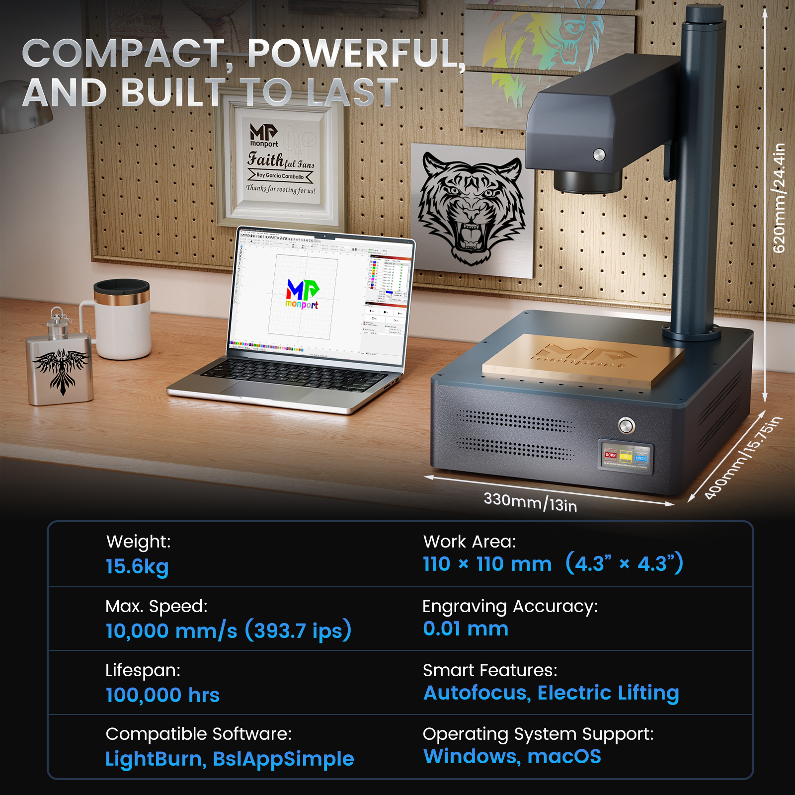 Monport GM 20W Pro Integrated Fiber Laser Engraver & Marking Machine with AutoFocus