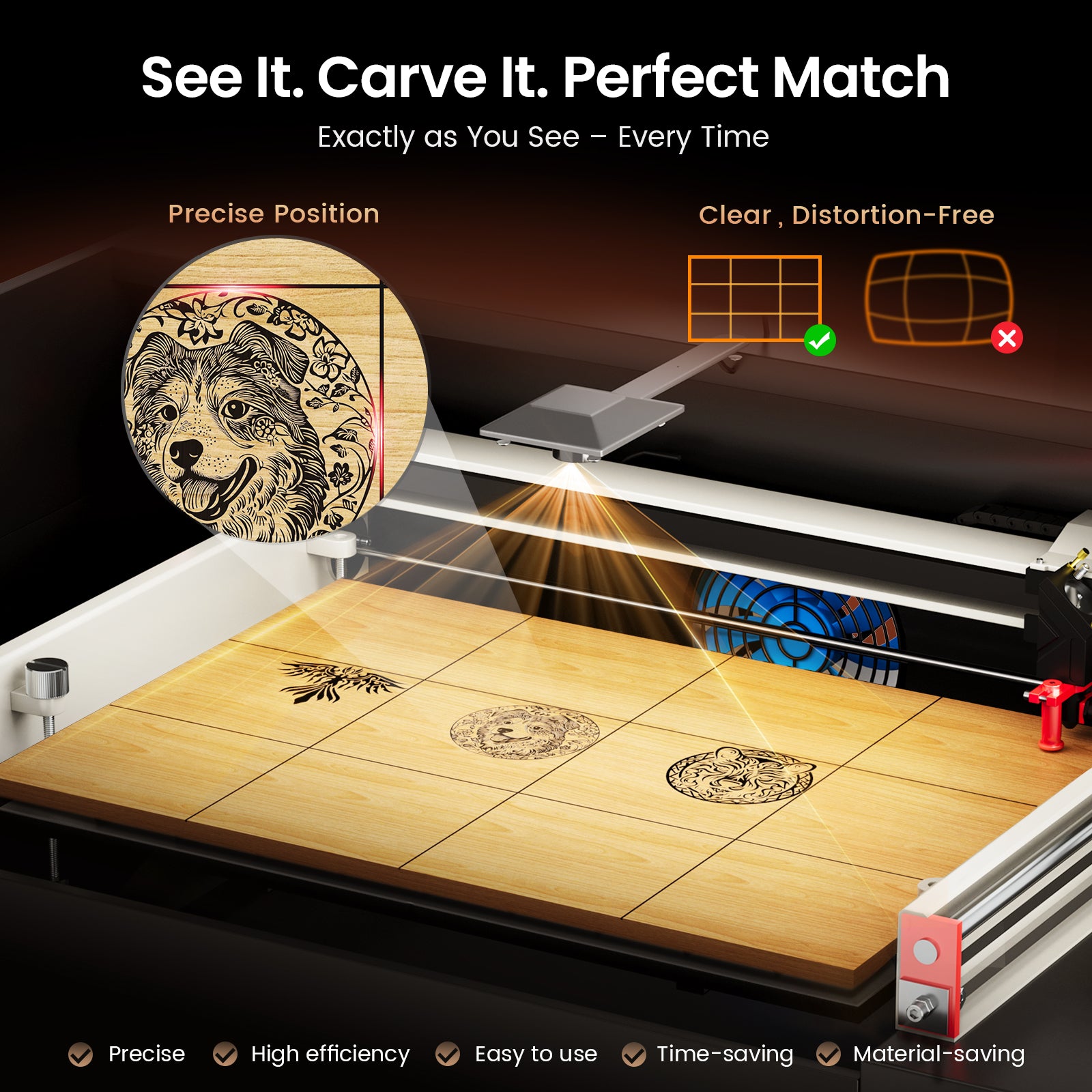 Monport Reno45 Pro Vision 45W Desktop CO2 Laser Engraver & Cutter (16" X 12") with 8MP HD Camera and Magnetic Assisted Autofocus