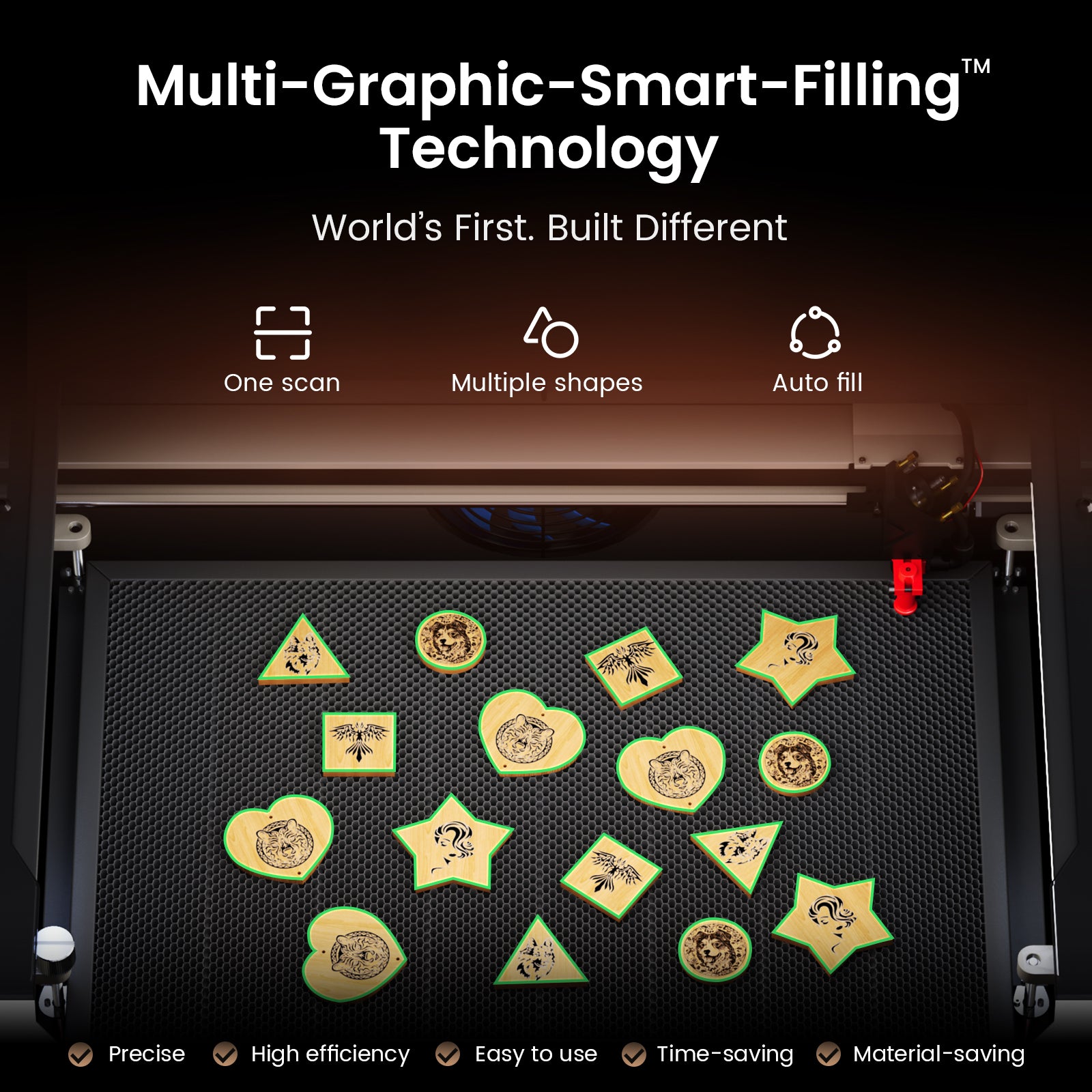 Monport Reno45 Pro Vision 45W Desktop CO2 Laser Engraver & Cutter (16" X 12") with 8MP HD Camera and Magnetic Assisted Autofocus