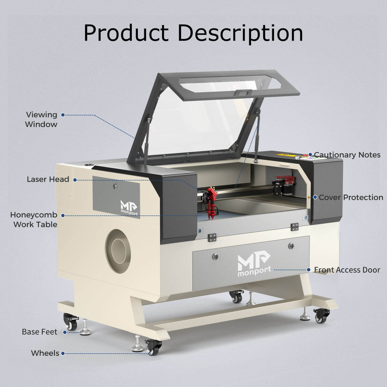 Monport 60W CO2 Laser Engraver & Cutter (28" x 20") with Autofocus