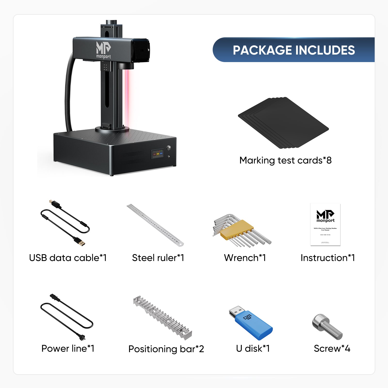 Monport GA 60W Upgraded Integrated MOPA Fiber Laser Engraver & Marking Machine with Auto Focus