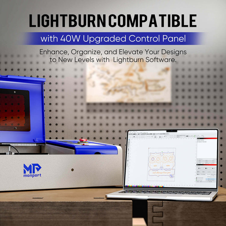 Monport 40W Pro Lightburn-Supported (12" X 8") CO2 Laser Engraver & Cutter with Air Assist