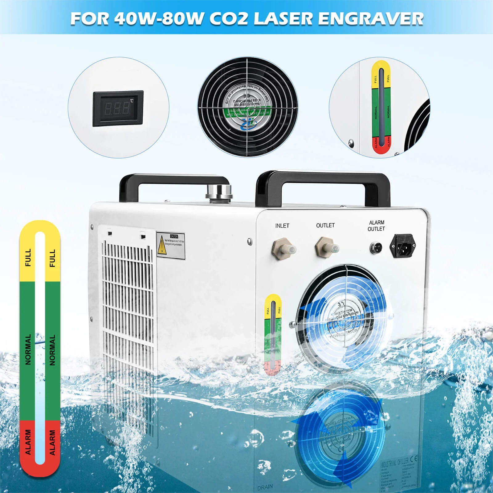 Monport 9L CW-3000 Water Cooling System for 40W CO2 Laser Engraver with CO2 Antifreeze Laser Coolant