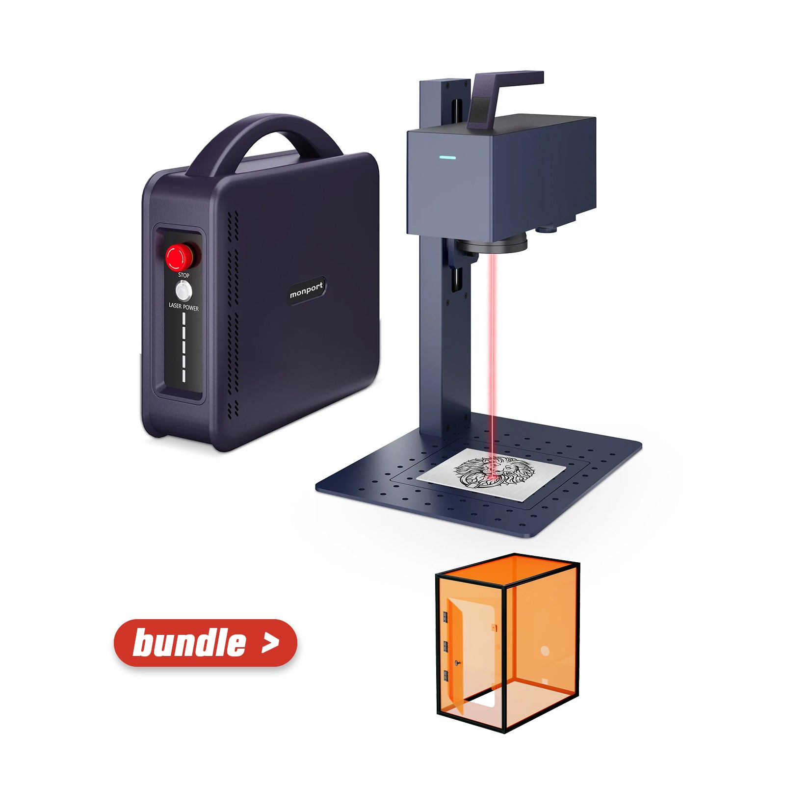 Monport 20W Portable Fiber Laser Engraver for Color Metal Marking-JP