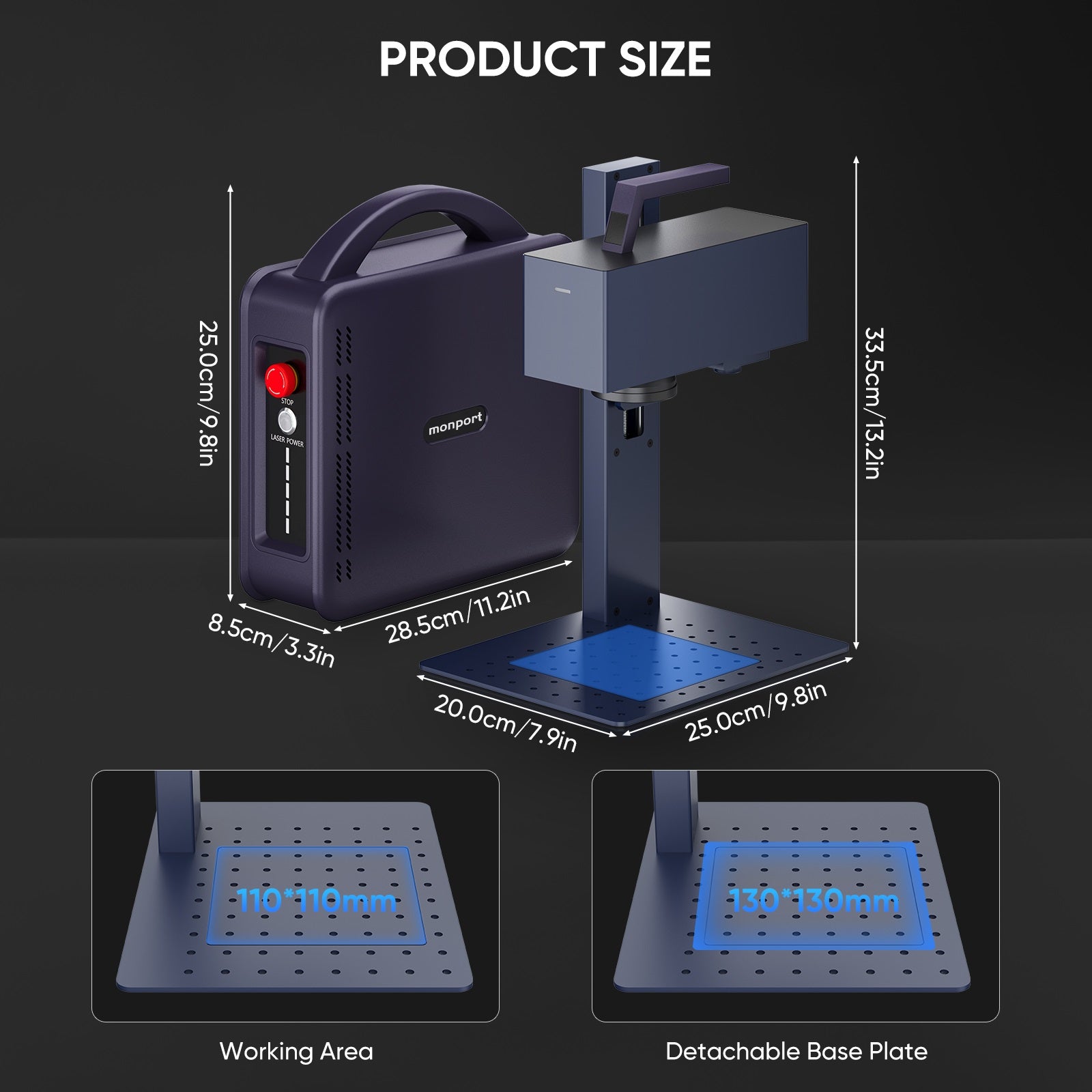 Monport 20W Portable Fiber Laser Engraver for Color Metal Marking-JP