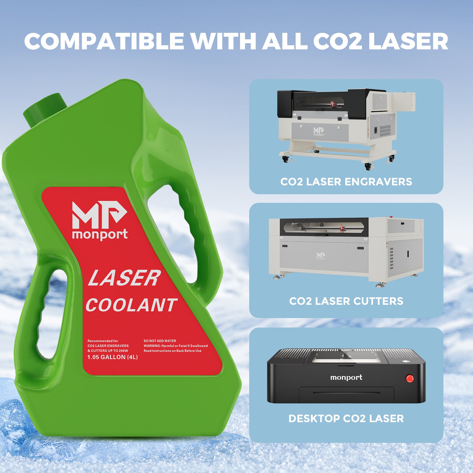 Monport 9L CW-3000 Water Cooling System for 40W CO2 Laser Engraver with CO2 Antifreeze Laser Coolant