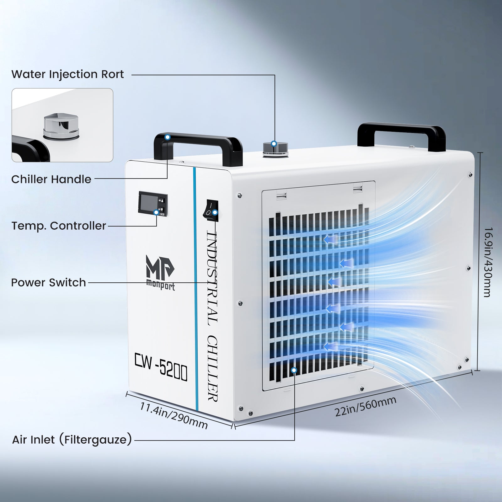 Monport 6L CW-5200 Industrial Water Chiller with Air Purifier Laser Fume Extractor