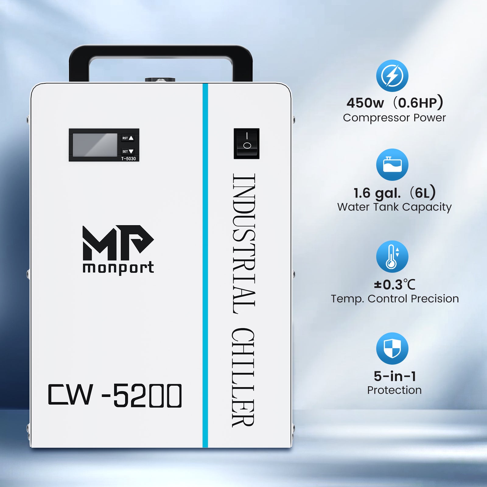 Monport 6L CW-5200 Industrial Water Chiller with Air Purifier Laser Fume Extractor