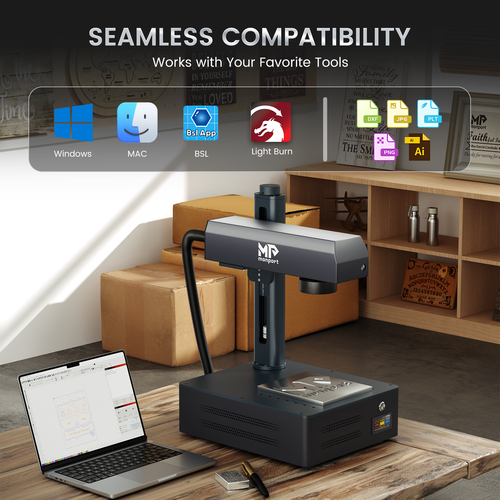 Monport GM 20W Pro Integrated Fiber Laser Engraver & Marking Machine with AutoFocus