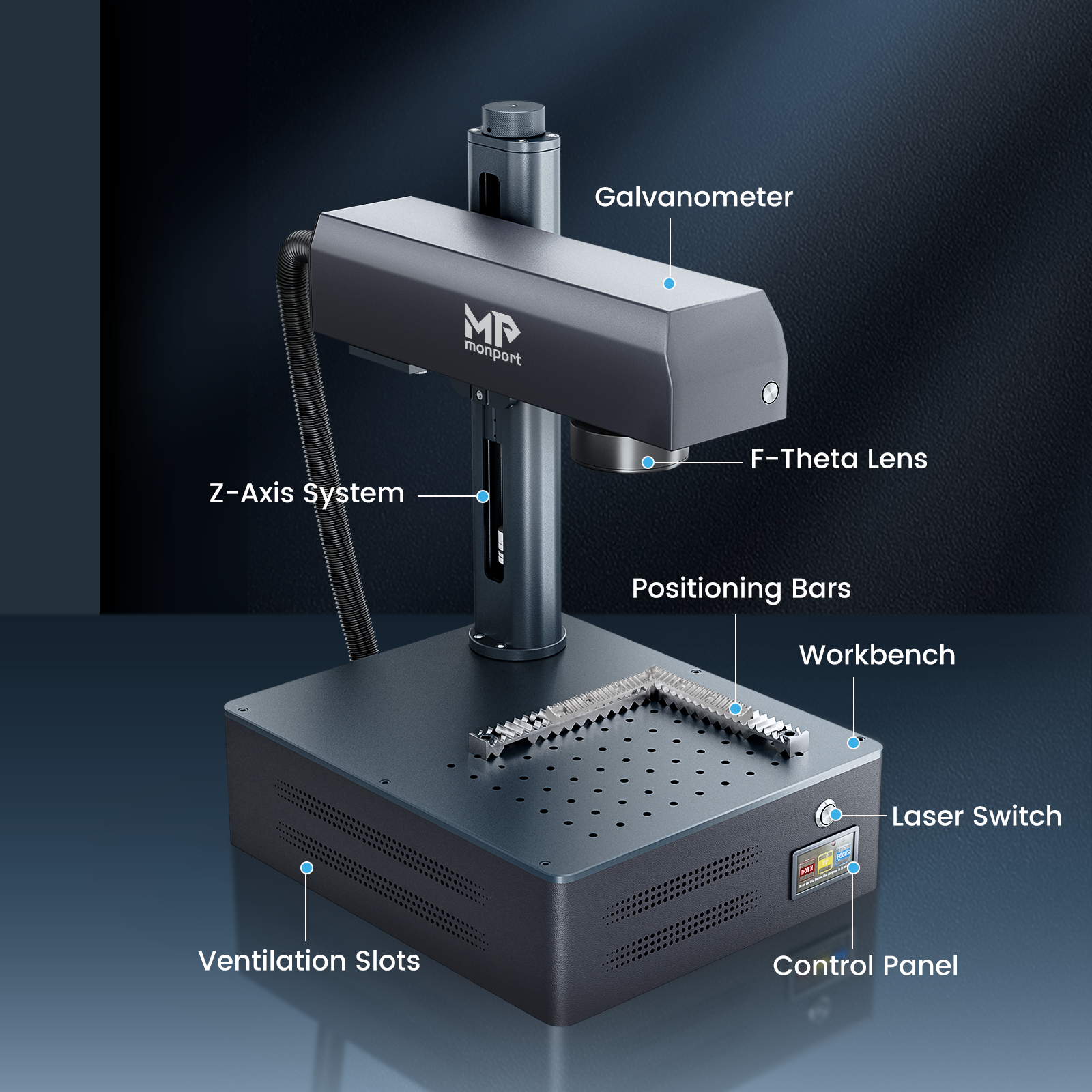 Monport GM 30W Pro Integrated JPT MOPA Fiber Laser Engraver & Marking Machine with AutoFocus