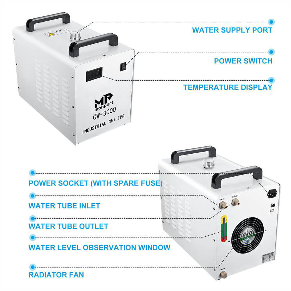 Monport 9L CW-3000 Water Cooling System for 40W CO2 Laser Engraver with CO2 Antifreeze Laser Coolant