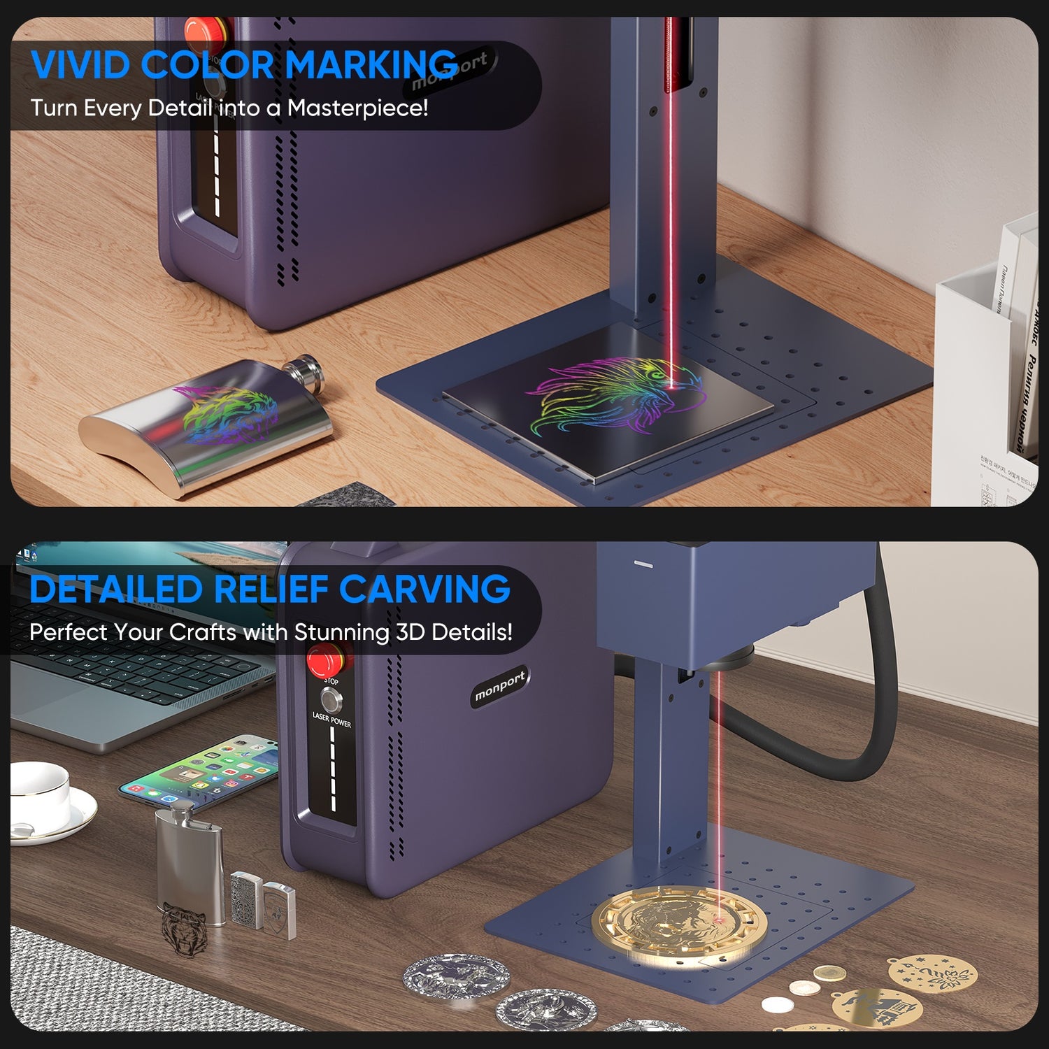 Vivid Color Marking & Detailed Relief Carving