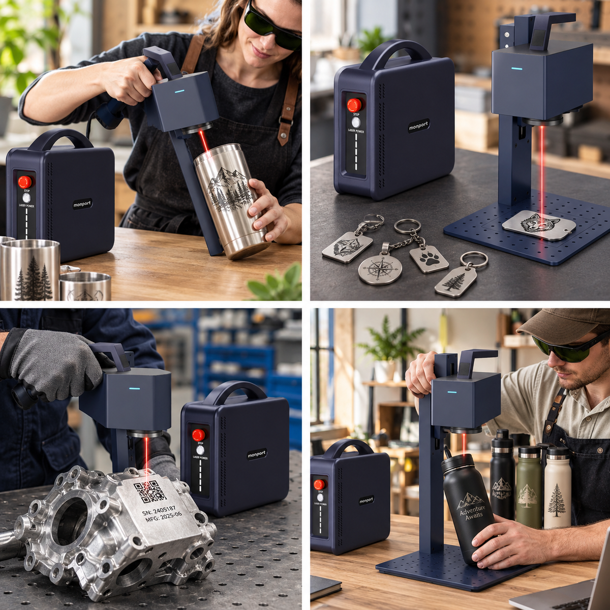 Free LightBurn Pro Limited Time | Monport 20W Portable Fiber Laser Engraver for Color Metal Marking-JP