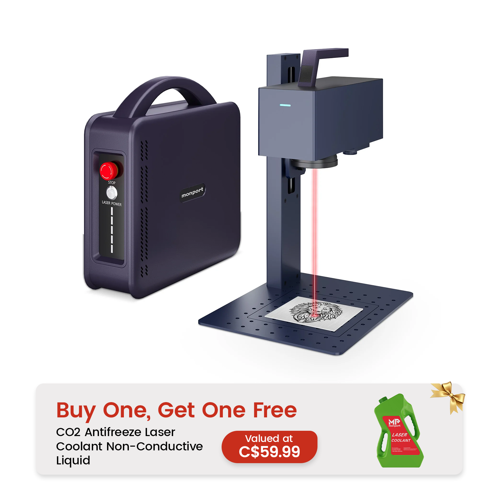 Monport 20W Portable Fiber Laser Engraver for Color Metal Marking-JP