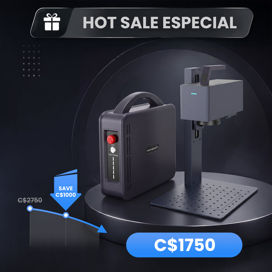 Free LightBurn Pro Limited Time | Monport 20W Portable Fiber Laser Engraver for Color Metal Marking-JP