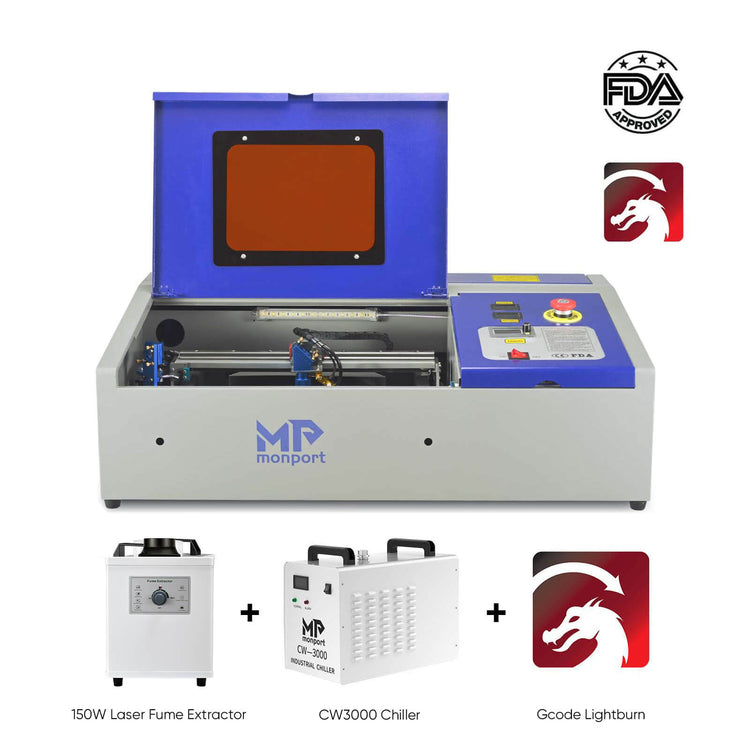 Monport 40W Pro Lightburn-Supported (12" X 8") CO2 Laser Engraver & Cutter with Air Assist