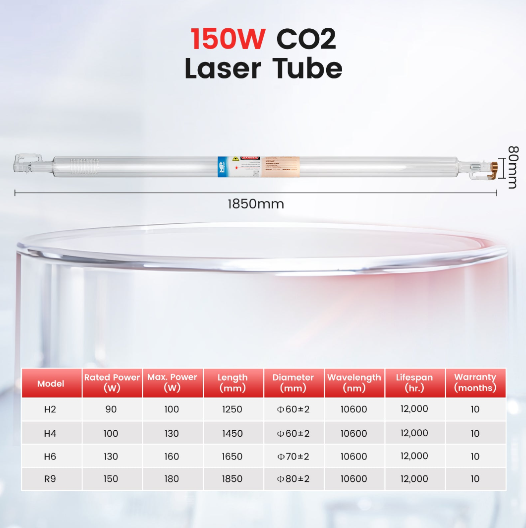 Monport 150W CO2 Laser Tube for Laser Engraver