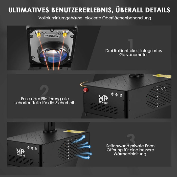 Monport GI30 Integrierte MOPA Faser-Lasergravier- und Markiermaschine mit elektrischer Ausstattung zum Heben