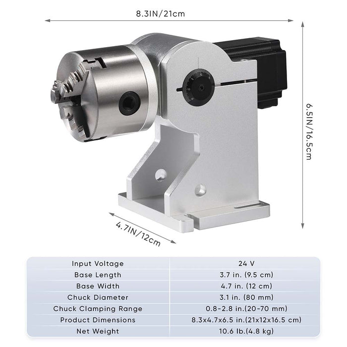 Monport 80MM Three Jaws Rotary Axis Attachment with a Scale Dial (for Fiber Engravers only)