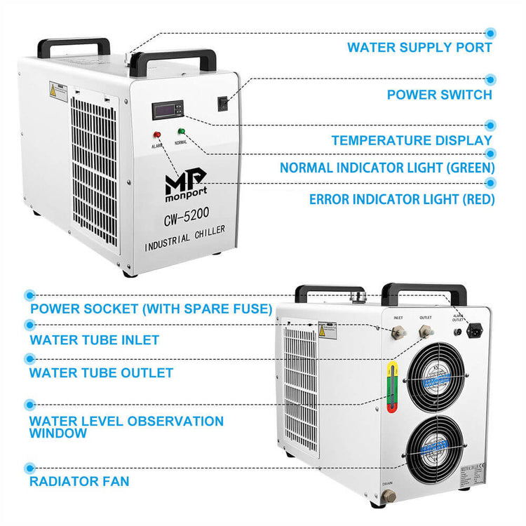 Monport 80W CO2 Laser Engraver & Cutter with a CW5200 Water Chiller