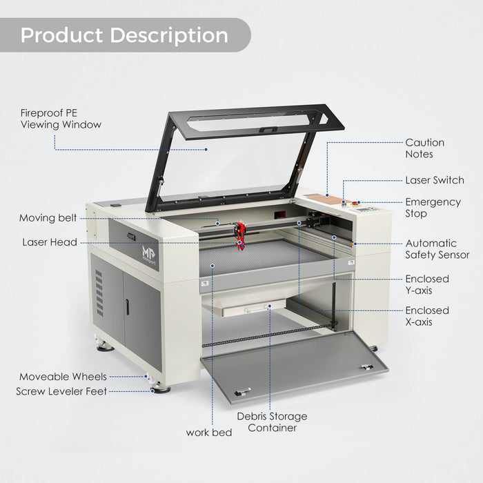 Monport 80W CO2 Laser Engraver & Cutter with a CW5200 Water Chiller