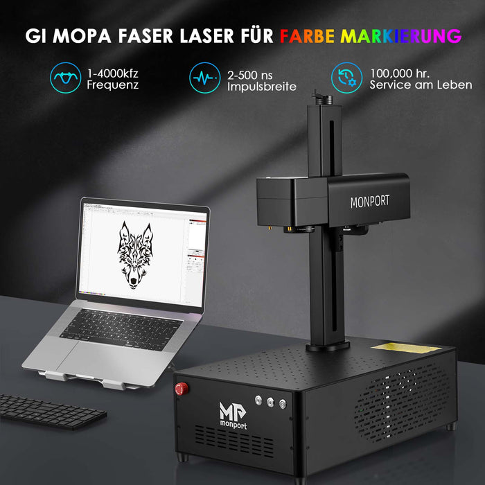 Monport GI30 Integrierte MOPA Faser-Lasergravier- und Markiermaschine mit elektrischer Ausstattung zum Heben