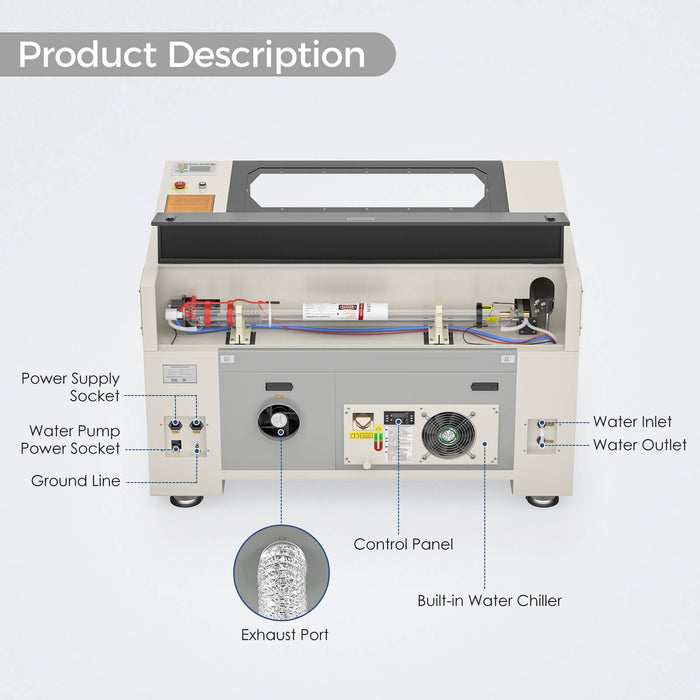 Monport 80W CO2 Laser Engraver & Cutter with a CW5200 Water Chiller