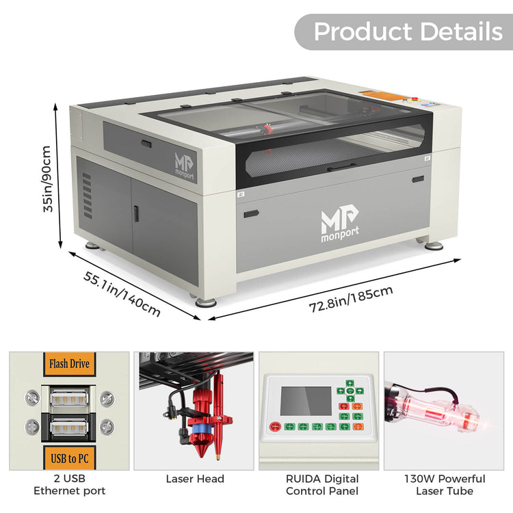 Monport 130W CO2 Laser Engraver & Cutter (55" x 35") with FDA Approved