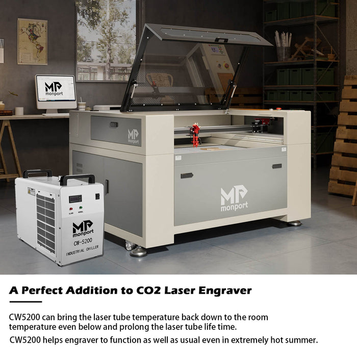 Monport 80W CO2 Laser Engraver & Cutter with a CW5200 Water Chiller