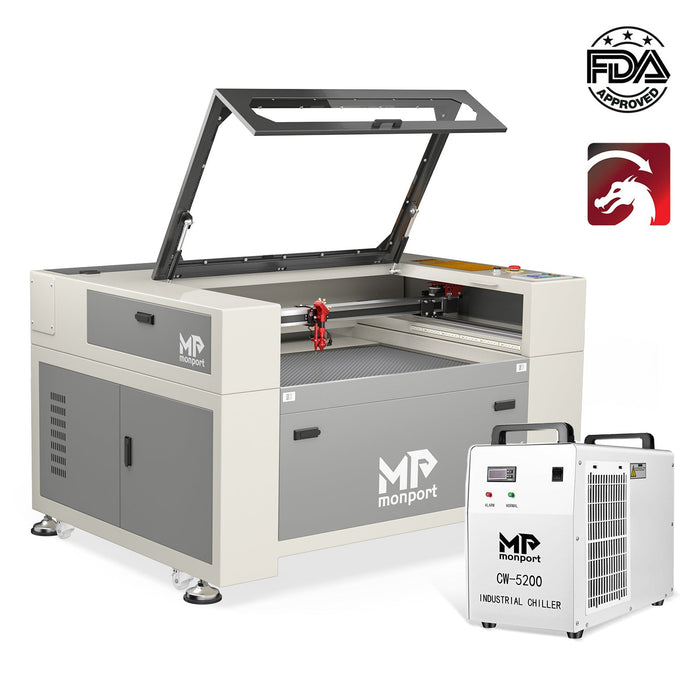 Monport 80W CO2 Laser Engraver & Cutter with a CW5200 Water Chiller