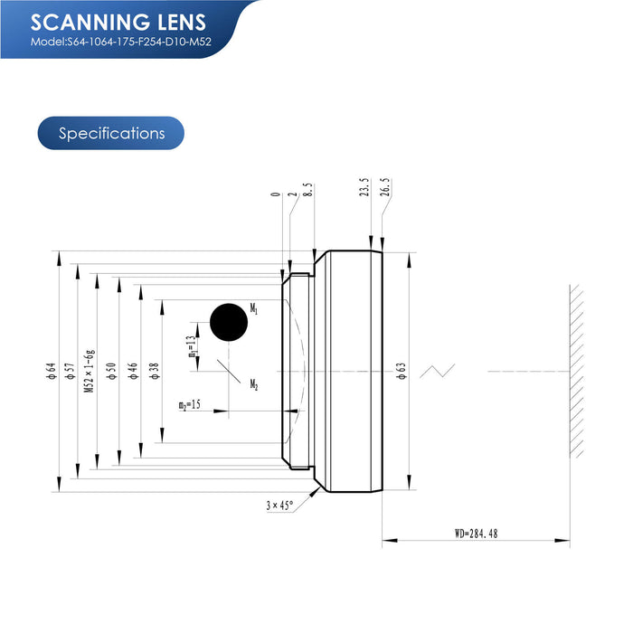 Monport F-theta M52 175mm*175mm Replacement Optical Scanning Lens for Fiber Laser Engraver