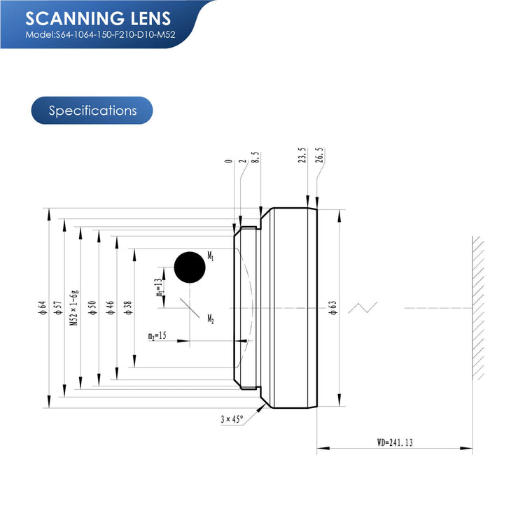 Monport F-theta M52 150mm*150mm Replacement Optical Scanning Lens for Fiber Laser Engraver