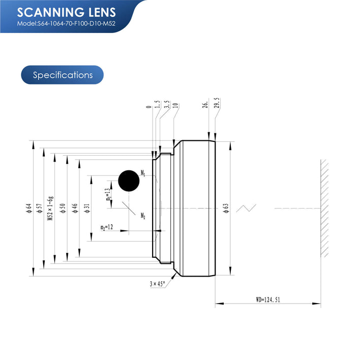 Monport F-theta M52 70mm*70mm Replacement Optical Scanning Lens for Fiber Laser Engraver