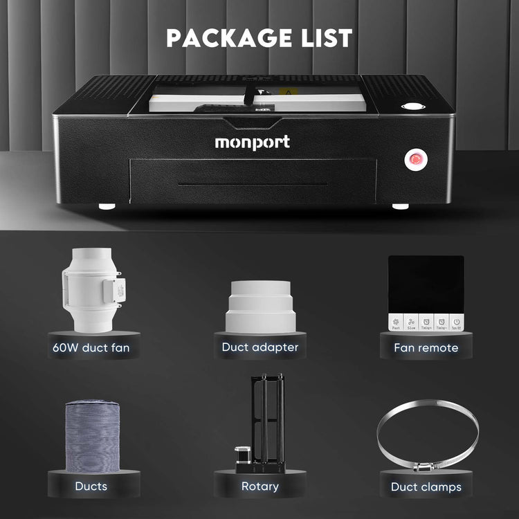 MONPORT ONYX 55W Desktop CO2 Laser Cutter with Upgraded Rotary Axis and DSP Lightburn